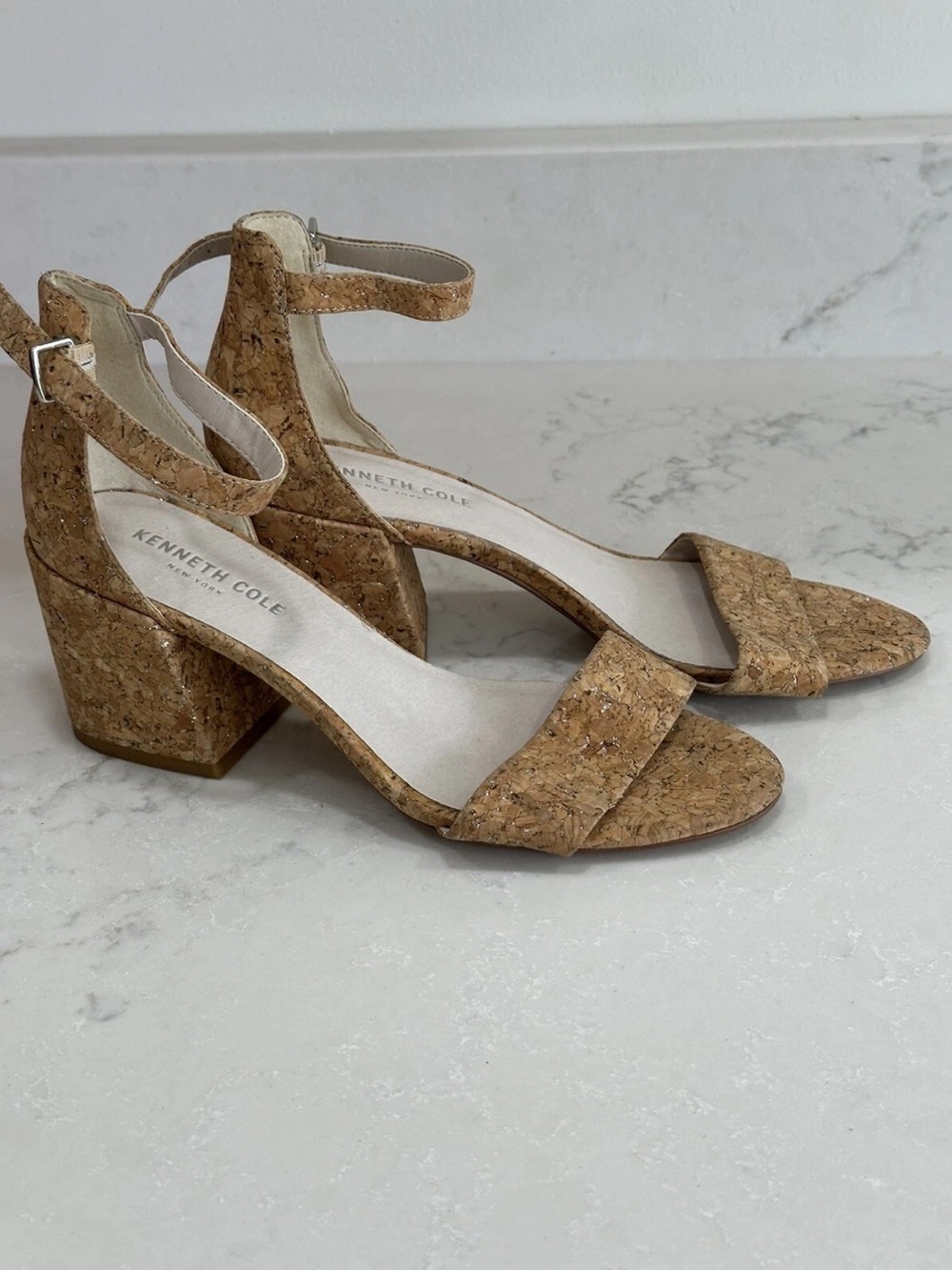 Kenneth Cole Cork Ankle-Strap Sandals cork and metallic sturdy block heel - 7.5